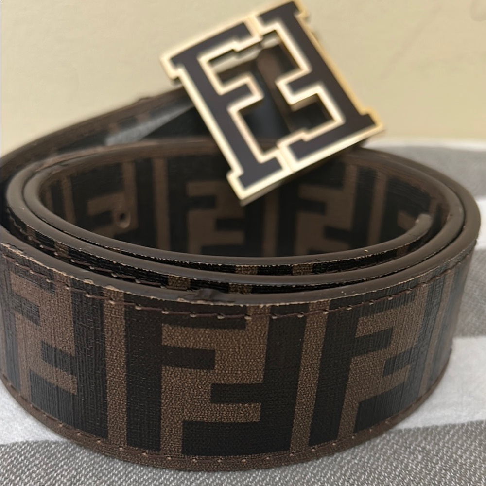 Fendi Brown and Black Belt with Logo Buckle